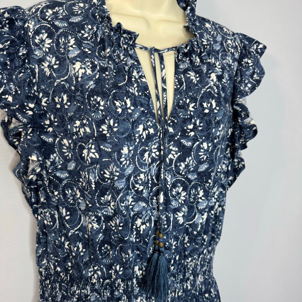 Lauren Ralph Lauren Tiered Floral Linen Blend Dress Smocked Beach Coastal Sz 12 - Picture 8 of 14